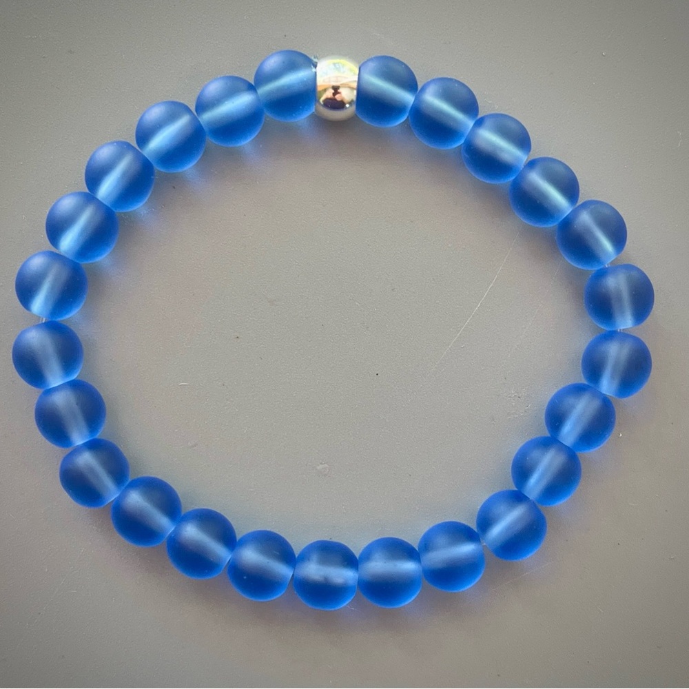Bright Blue Sea Glass Handcrafted Bead Bracelet